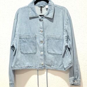 H&M drawstring hem patch front pockets 100% cotton Light Blue Jean‎ Jacket M